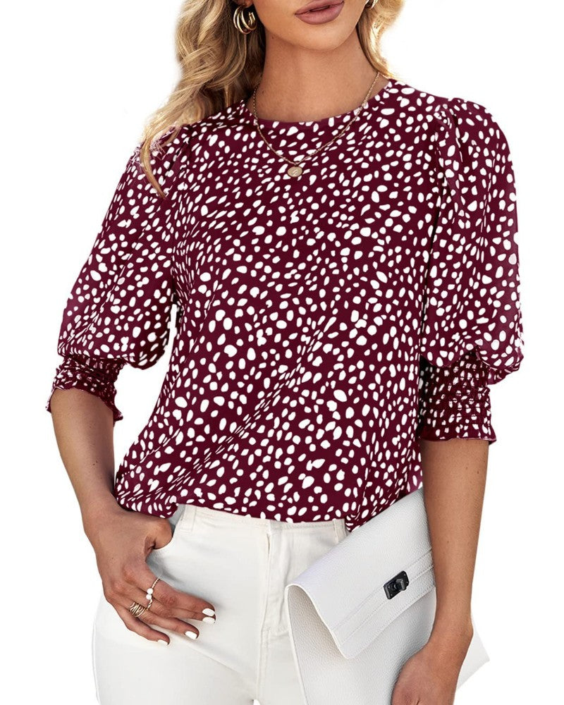 Floral Round Neck Shirred Mid Blouse