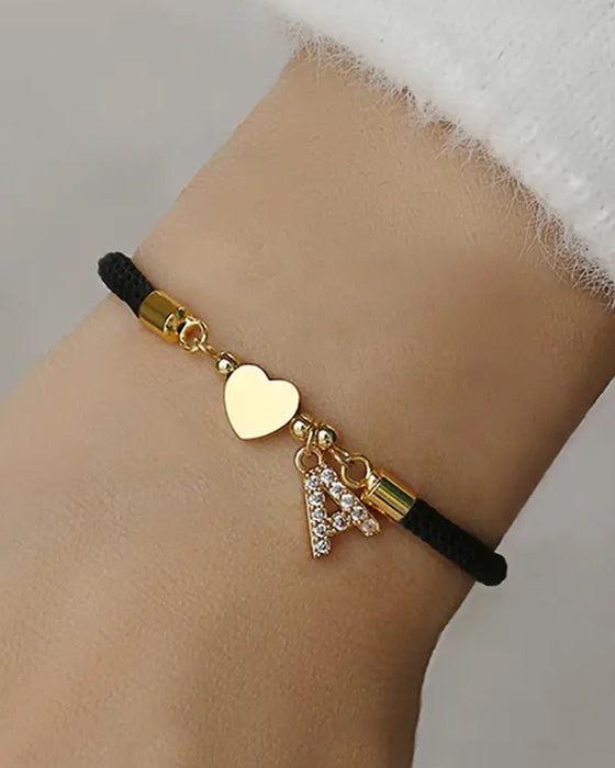 Initial Heart Charm Link Fashionable Bracelet