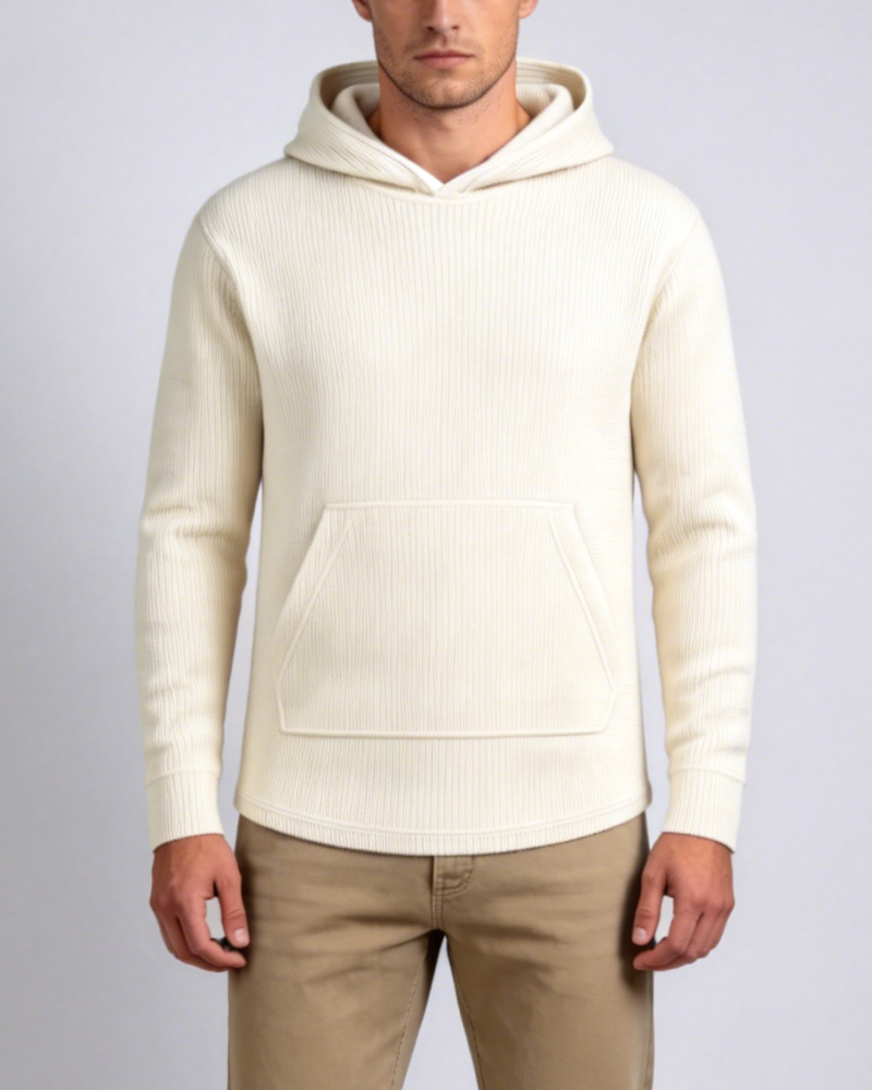 Hooded Waffle Knit Casual Sweatshirt