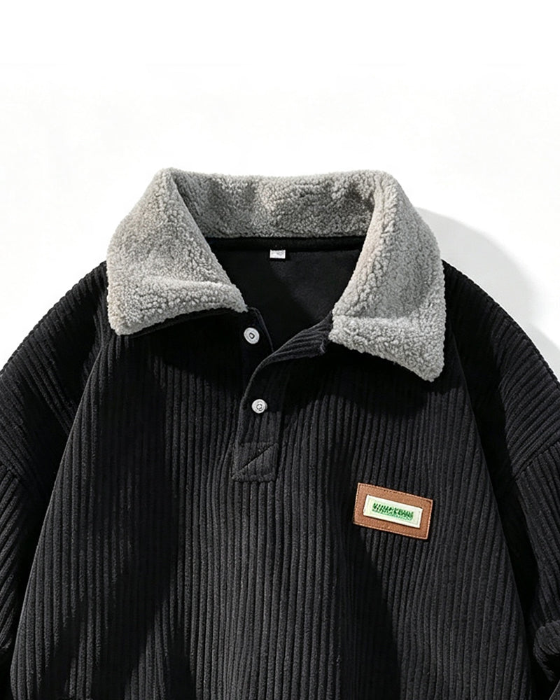 Corduroy Buttoned Lapel Sweatshirt