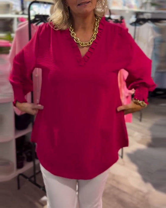 V-Neck Pullover Loose Casual Blouse