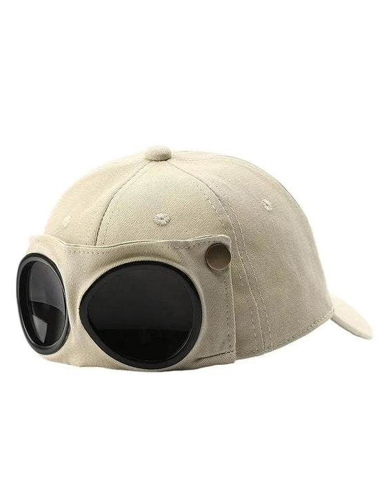 Detachable Goggle Pilot Baseball Cap Vintage Hat for Street Fashion & Daily Outfit