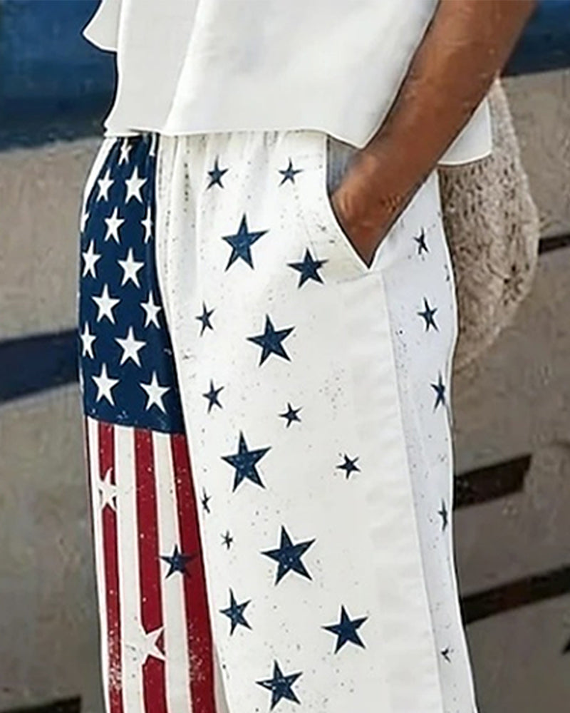 Stars And Stripes Print Casual Pants