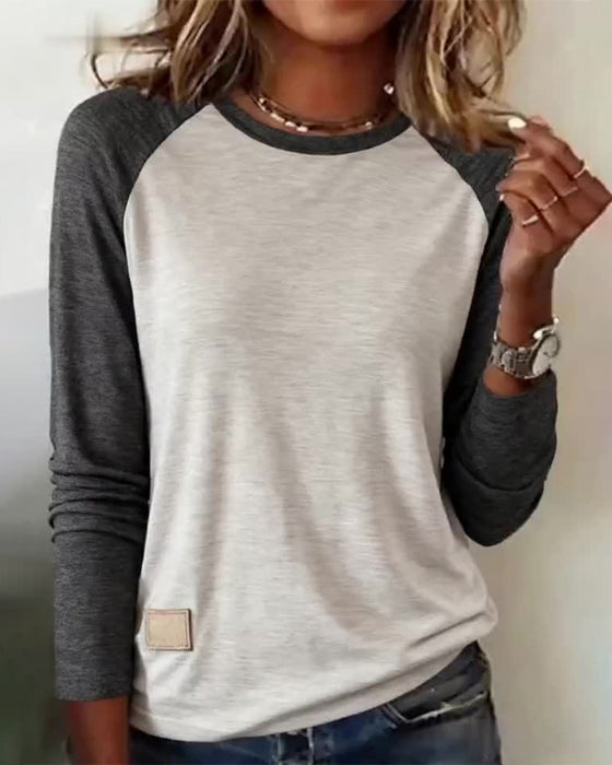 Long-Sleeved Color-Blocked Raglan Sleeve Top