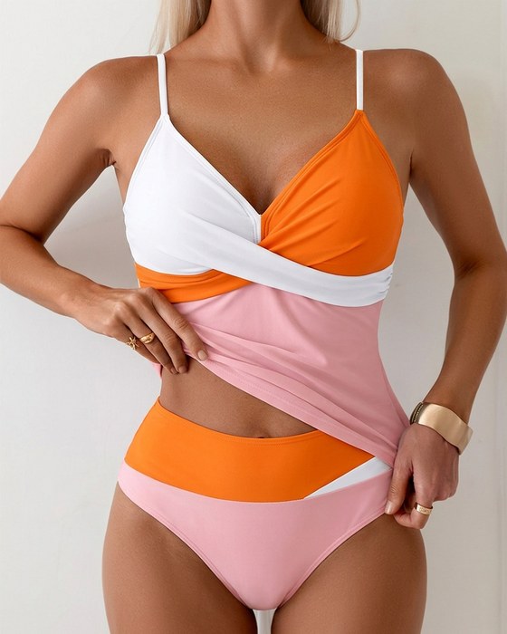 High Waist Color Block Tankini