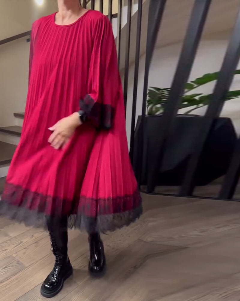 Pleated Loose Round Neck Dress