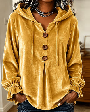 Solid Button Casual Hoodie
