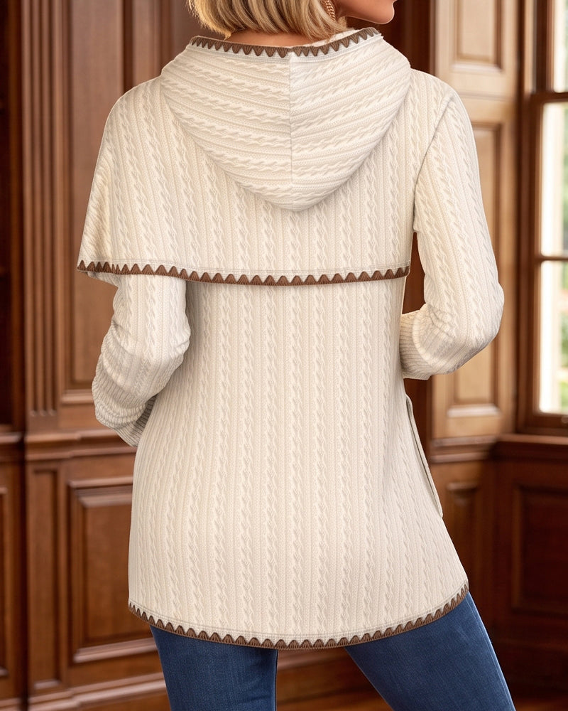 Asymmetrical Color-Blocking Hooded Knit Top