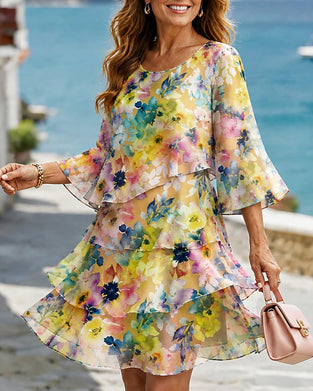 Watercolor Floral Tiered Dress