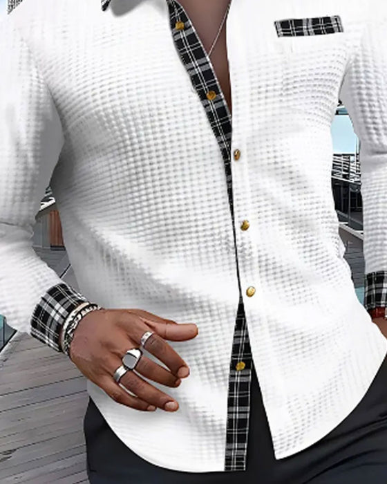 Men's Waffle Knit Casual Button-Down Shirt
