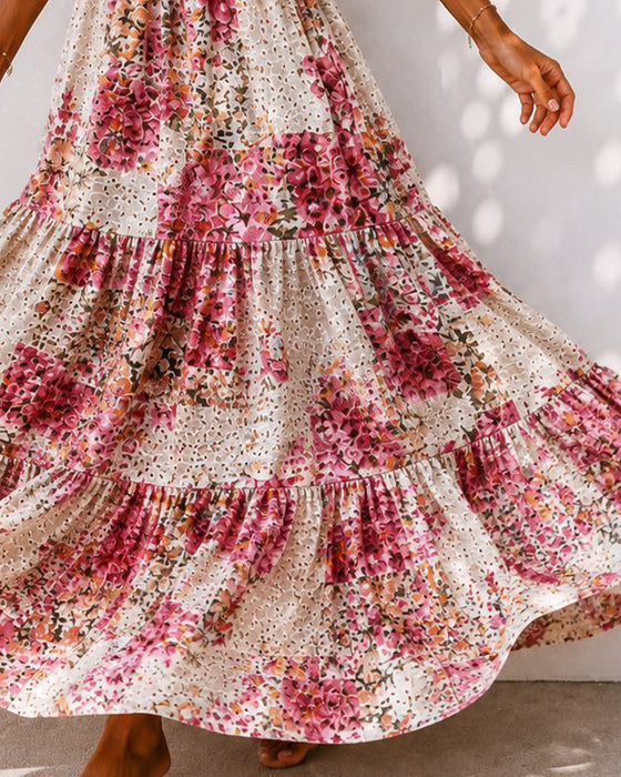 Floral Tie V-Neck Tiered Dress