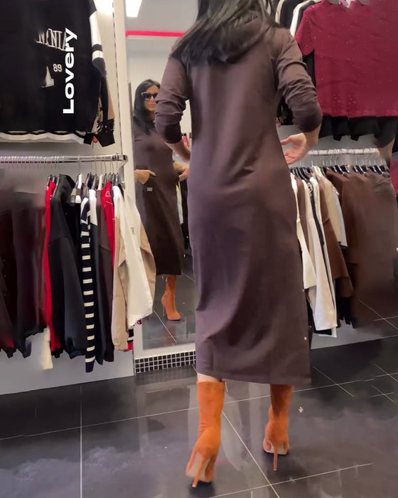 Side-Slit Hooded Dress