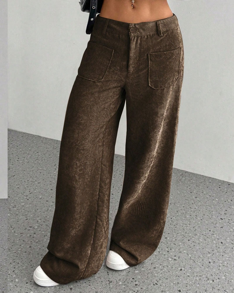 Front Back Pocket Solid Straight Leg Long Pant