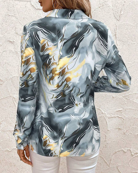 Elegant Collared Irregular Print Shirt