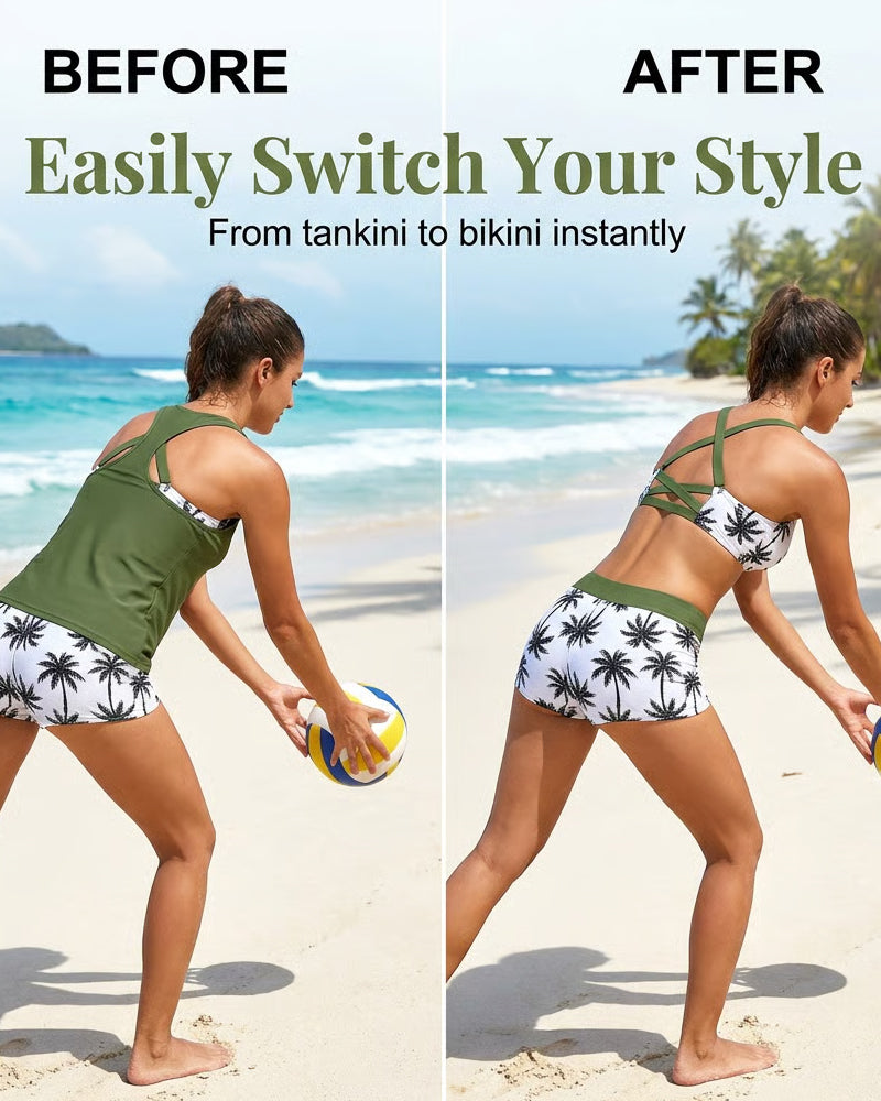 Crisscross Sleeveless Top + Drawstring Printed Pants For Cover-Up And Bikini
