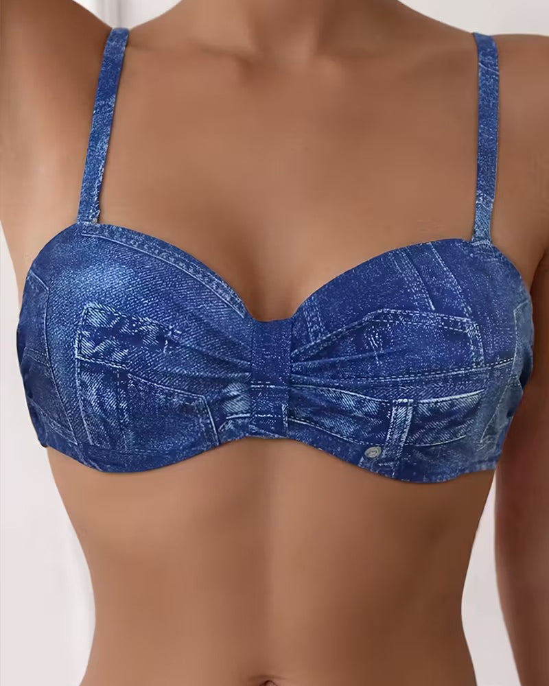 Vintage Printed Split Bikini