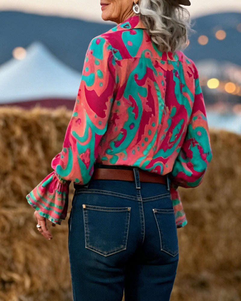 Stylish Printed Lapel Slim Fit Shirt