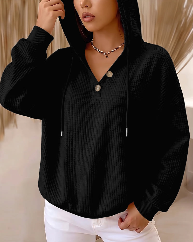 Casual Solid Color Drawstring Sweatshirt