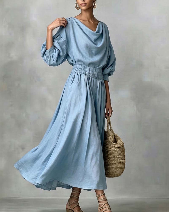 Solid Color Cowl Neck Dress
