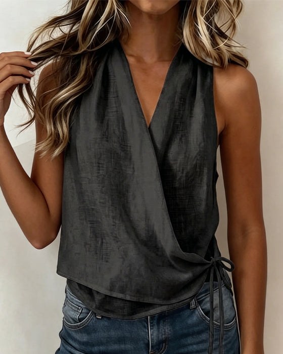 Solid Sleeveless V-Neck Blouse