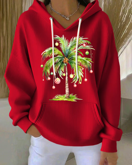 Hooded Casual Palm Tree Print Sweatshirt