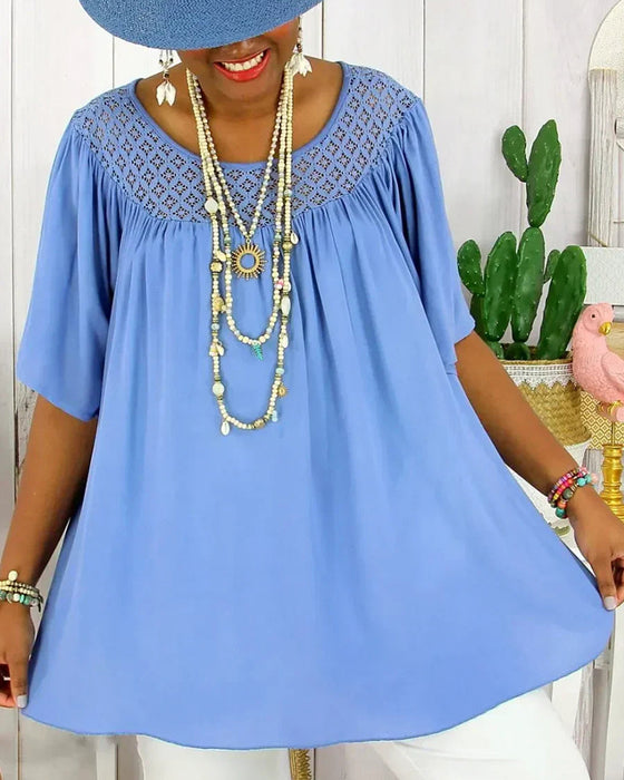 Solid Color Loose-Fitting Blouse