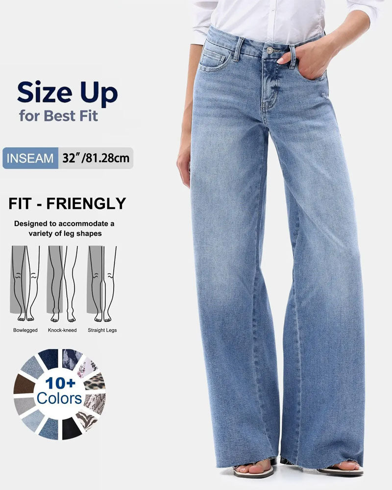 Pocket Button Wide Leg Jeans