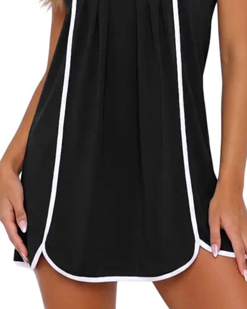 White-Trimmed Color-Blocked Sleeveless Dress