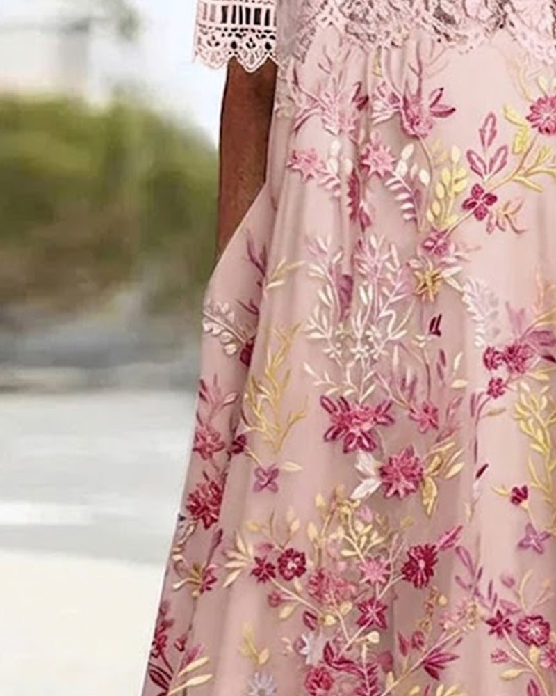 Lace Floral Patchwork A-Line Dress