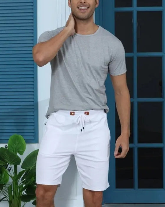 Elastic Waist Drawstring Solid Color Men's Shorts