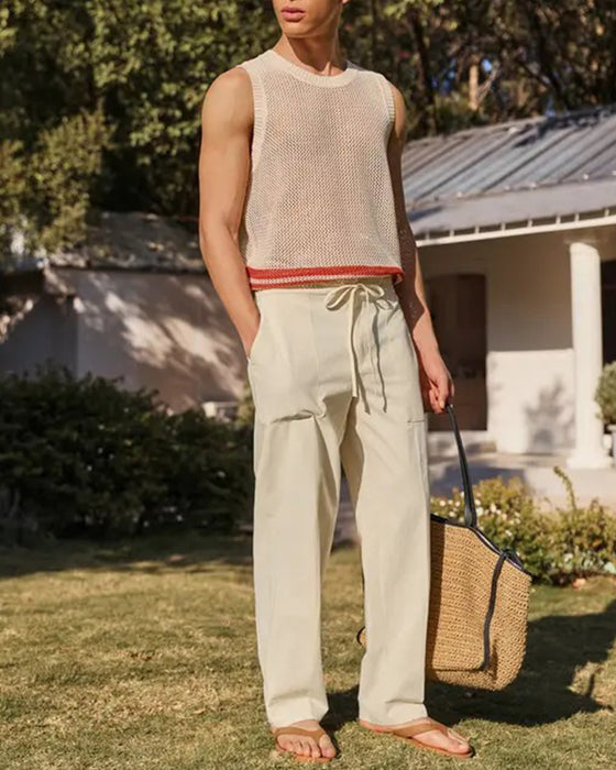 Solid Color Pocket Drawstring Beach Pant