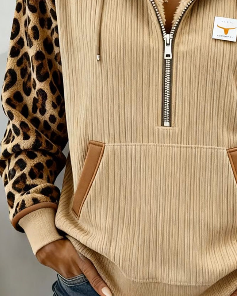 Leopard Print Fleece-Lined Hoodie
