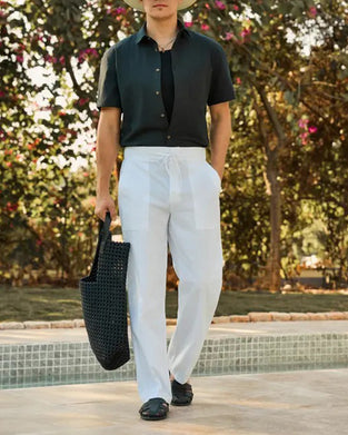 Solid Color Pocket Drawstring Beach Pant