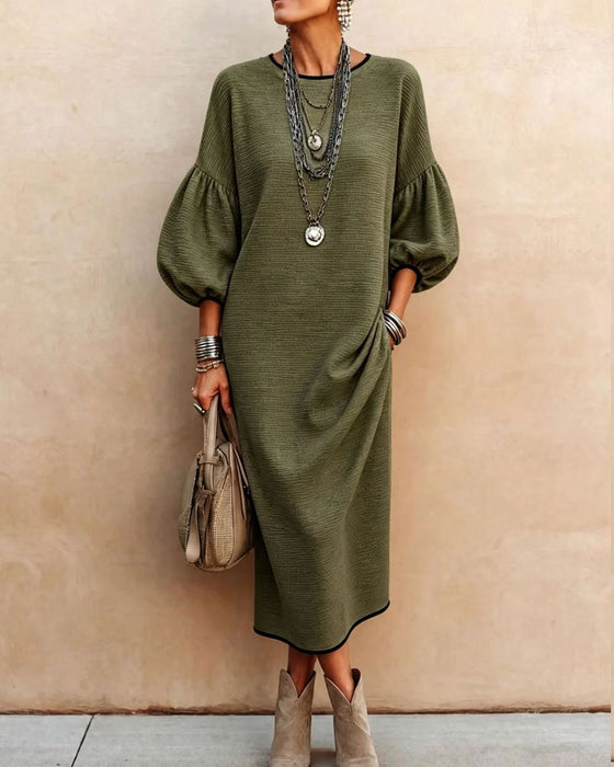 Color Block Puff Sleeve Dress