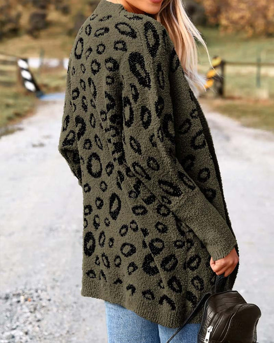 Loose Leopard Print Long Sleeve Cardigan