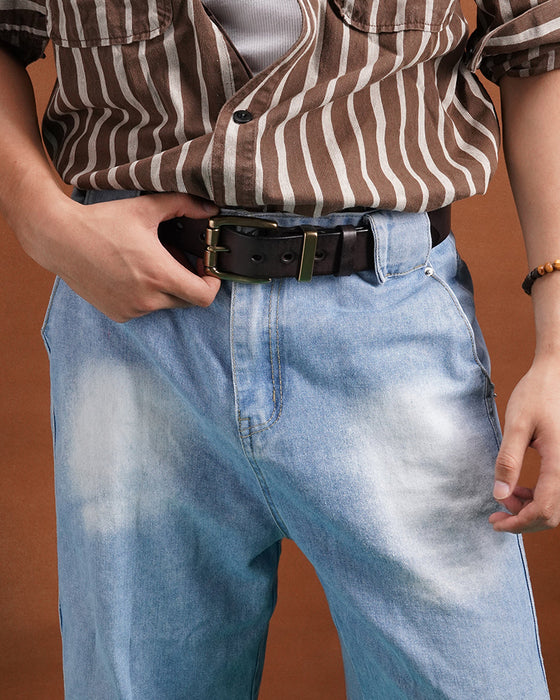 Vintage Distressed Top-Grain Leather Belt