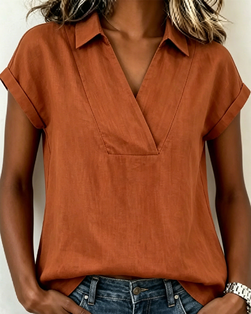 Solid Color Short-Sleeved Loose Blouse