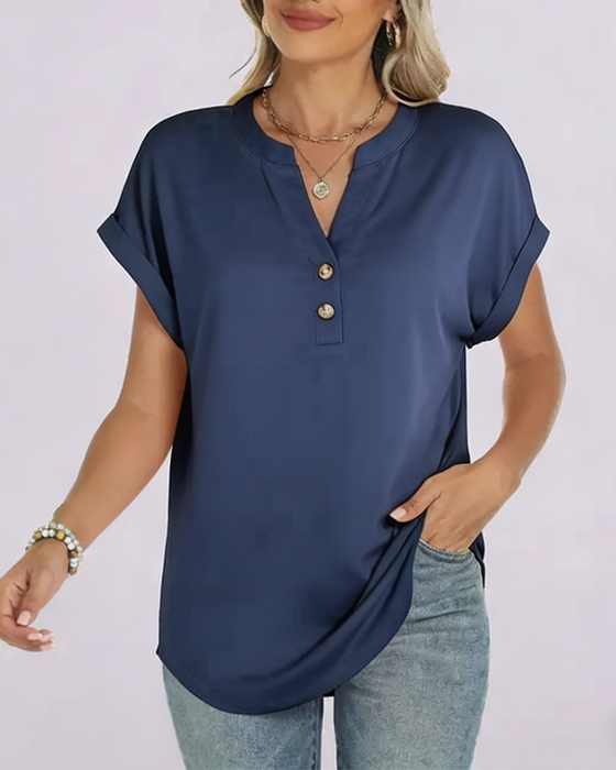Solid V-Neck Short-Sleeve T-Shirt