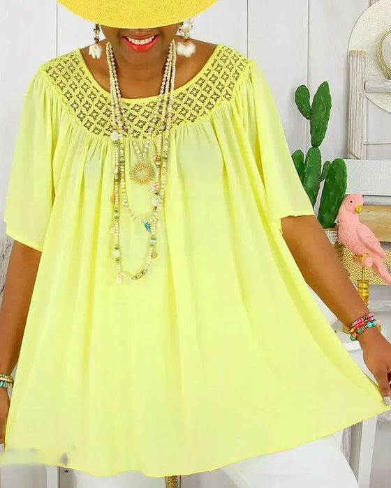 Solid Color Loose-Fitting Blouse