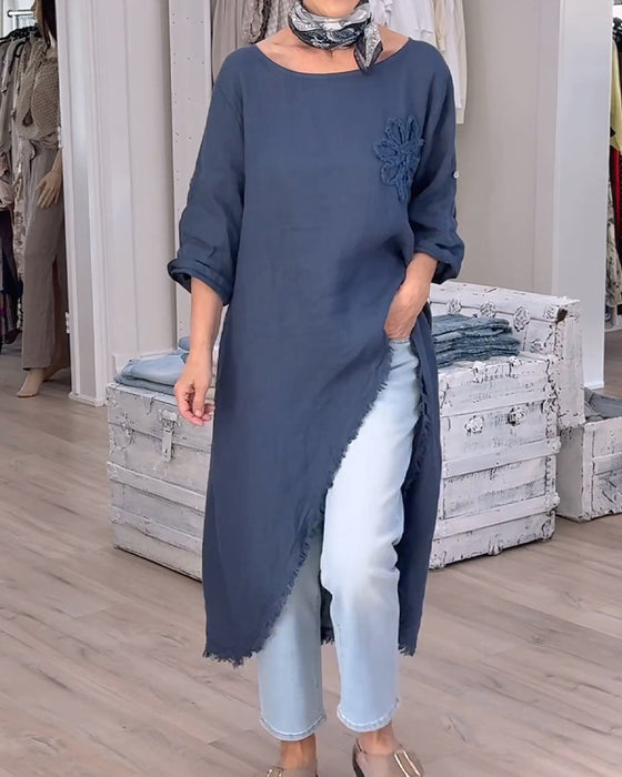 Raw-Edge Slit Asymmetrical Shirt