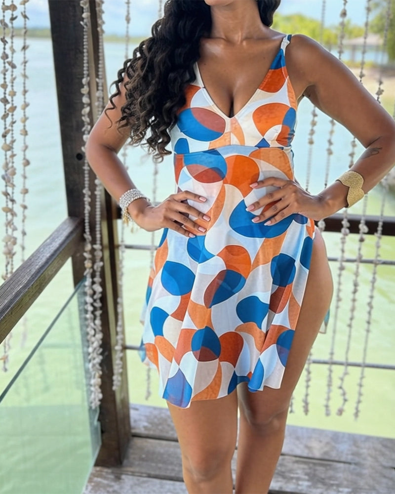 Polka Dot Printed Tie-Front One-Piece