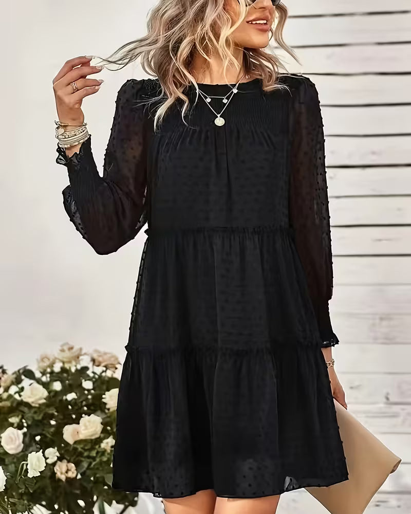 Elegant Puff Sleeves And Three-Dimensional Flowers Dress