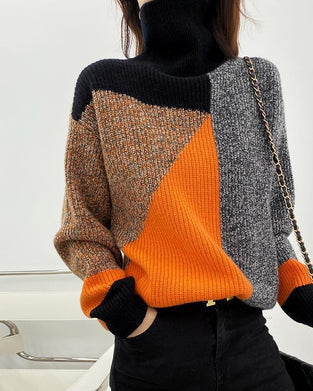 color block Pullover with High Neck