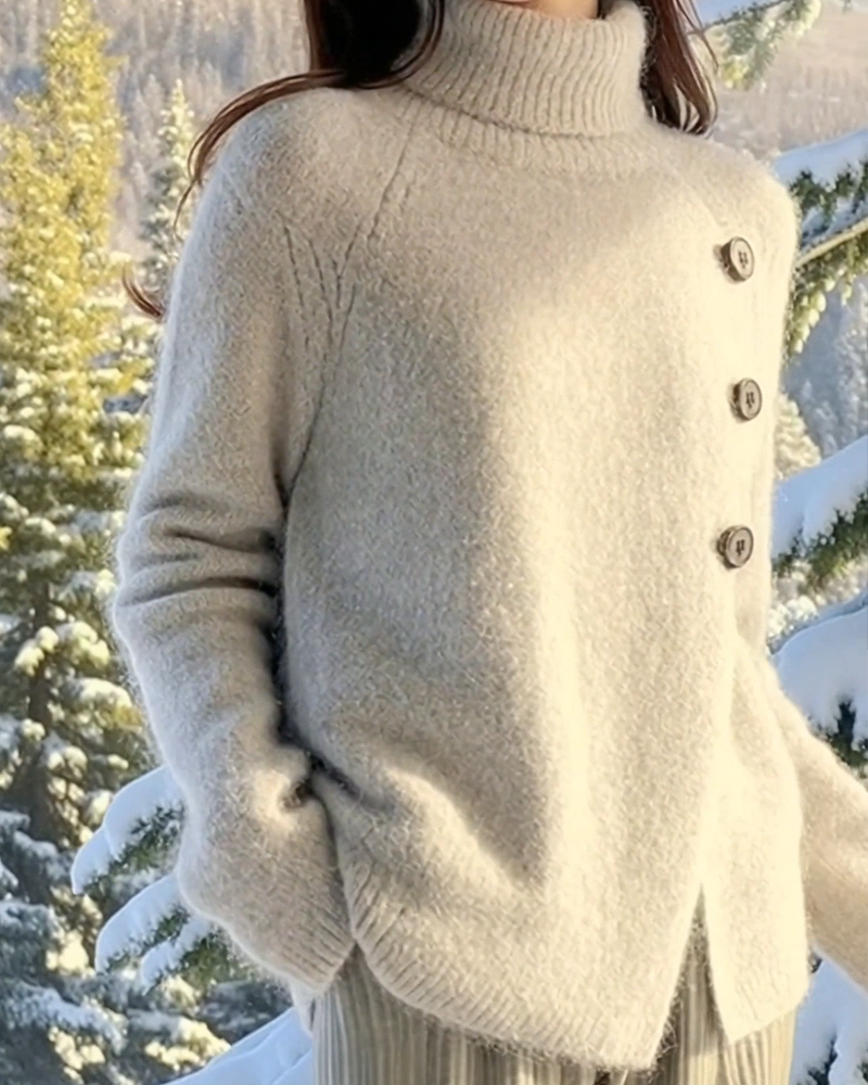 High-Neck Irregular Design Pullover