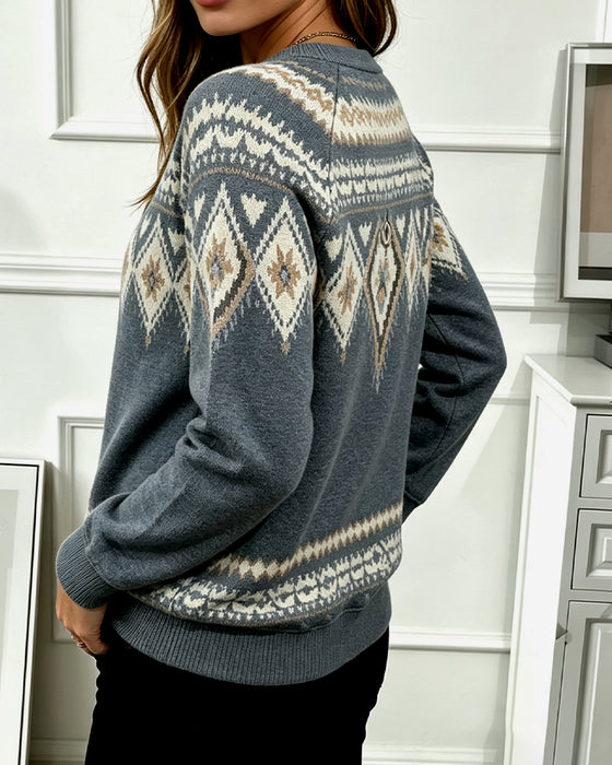 Zipper Printed Long Sleeve Sweatshirt