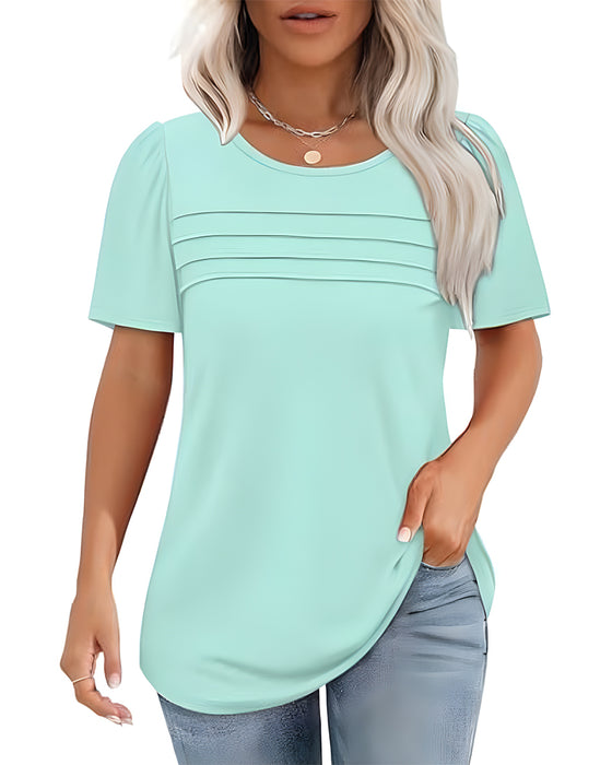 Pleated Loose Round Neck Short Sleeve T-Shirt