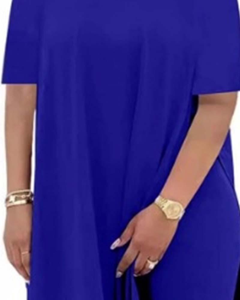 Solid Color Loose Short-Sleeve Pants Set