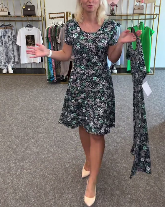 Temperament Slim Waist Printed Dress