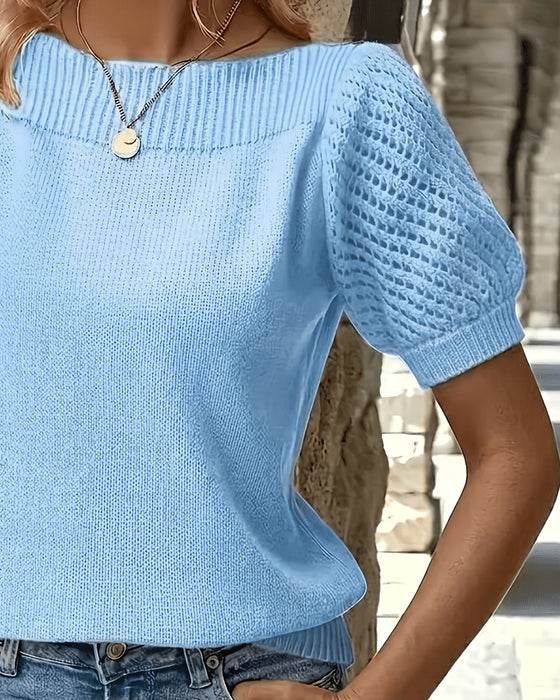 Solid Color Puff Sleeve Short Pullover