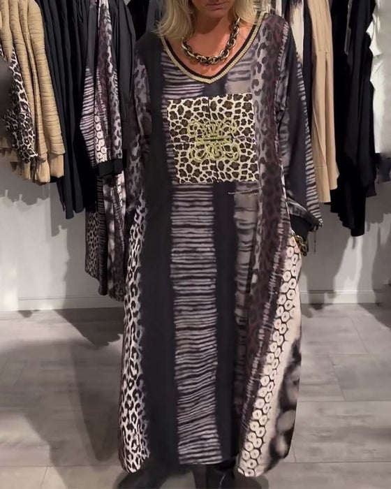 Casual V-Neck Leopard Print Dress